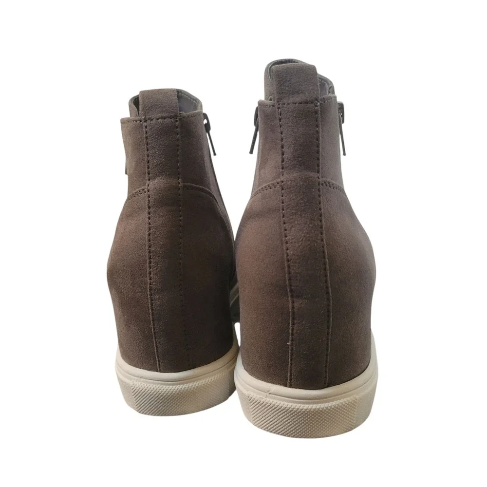 Madden Girl Piper High Top Hidden Wedge Sneakers‎ Brown Suede Side Zip Size 9.5